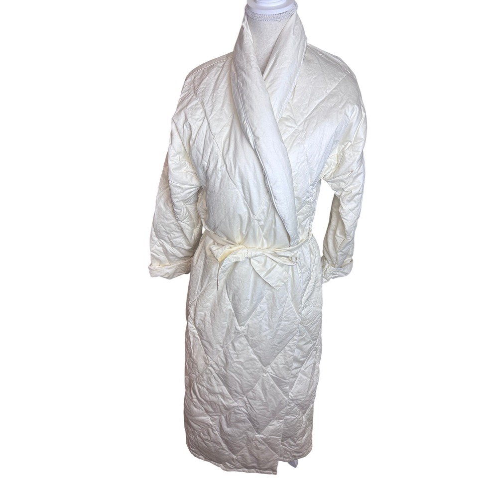 Warm Things Quilted Down Robe Cream Ivory Long Puffer Dressing Gown Medium